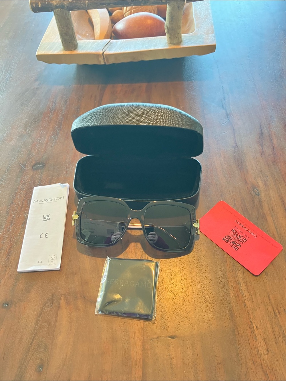 Salvatore Ferragamo Black Square Lens Sunglasses with Gold Accents AUTHENTIC - Picture 2 of 6